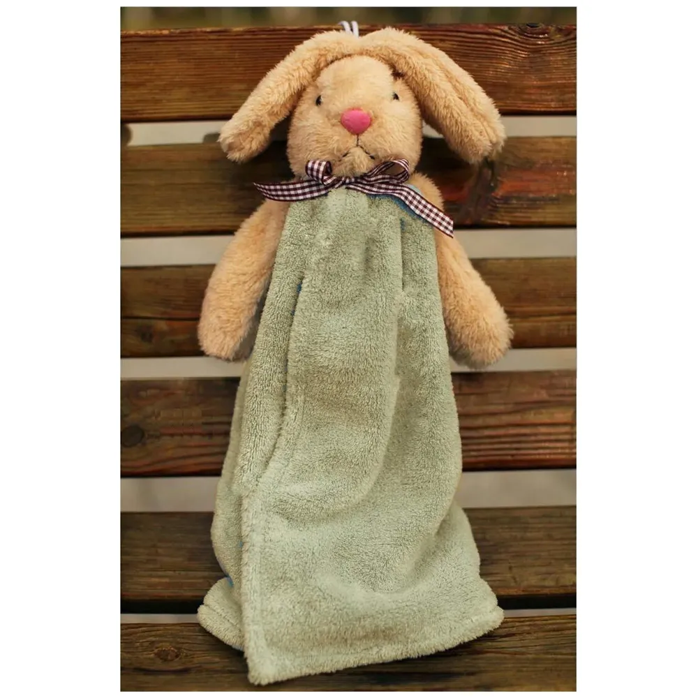 Soft Coral Velvet Cute Rabbit Hand Towel for Kids with Quick Dry for Kitchen Bathroom 38 x 28 cm (15 x 11 Inches) - Bunny Grey