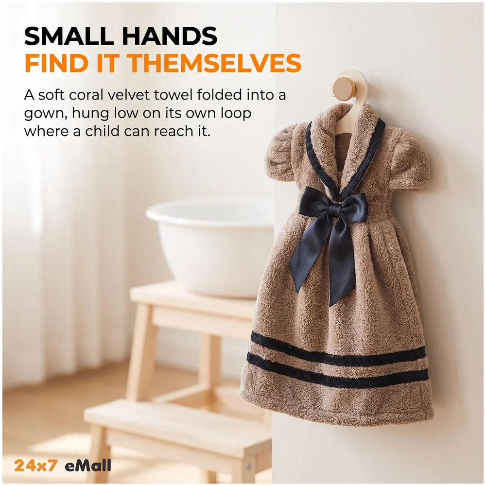 Hand Towel Gown Brown Coral Velvet Quick Dry 15 x 11 Inch