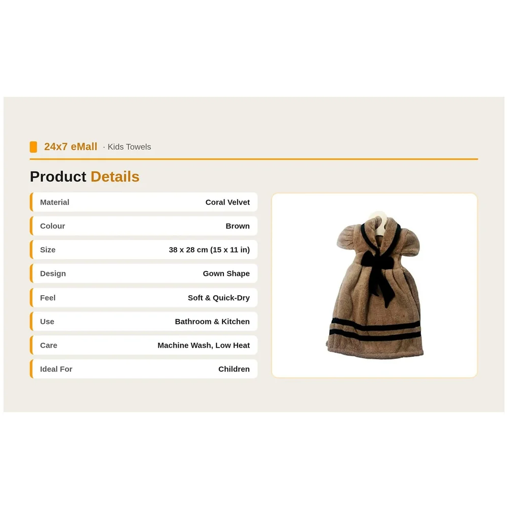 Hand Towel Gown Brown Coral Velvet Quick Dry 15 x 11 Inch