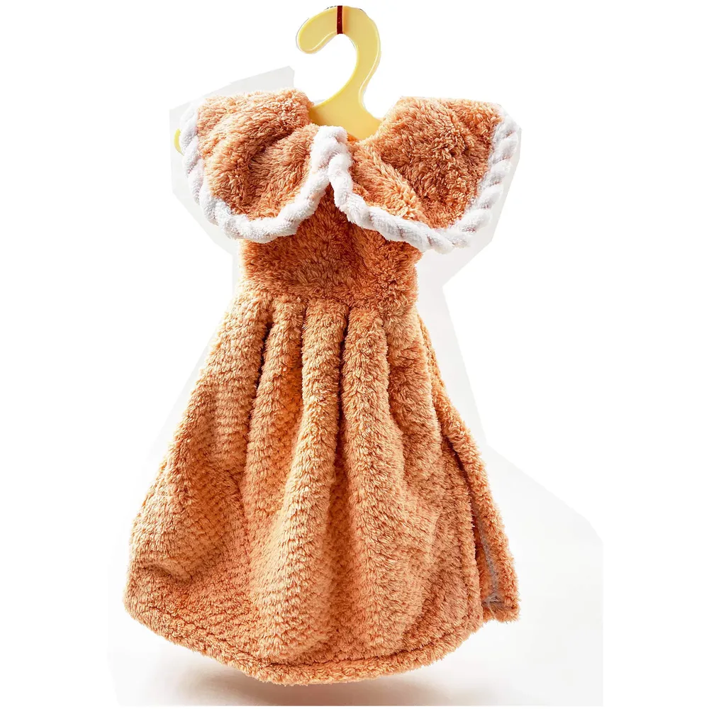 Cute Dress Hand Towel Soft Coral Velvet Kids Children Cartoon Absorbent Quick Dry Towel Lovely Towel for Kitchen Bathroom 38 x 28 cm (15 x 11 Inches) (Orange)