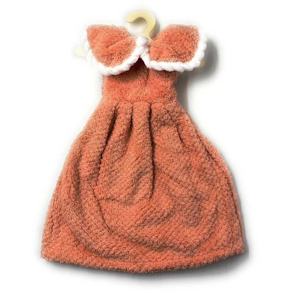 Hand Towel Dress Orange Coral Velvet Quick Dry 15 x 11 Inch