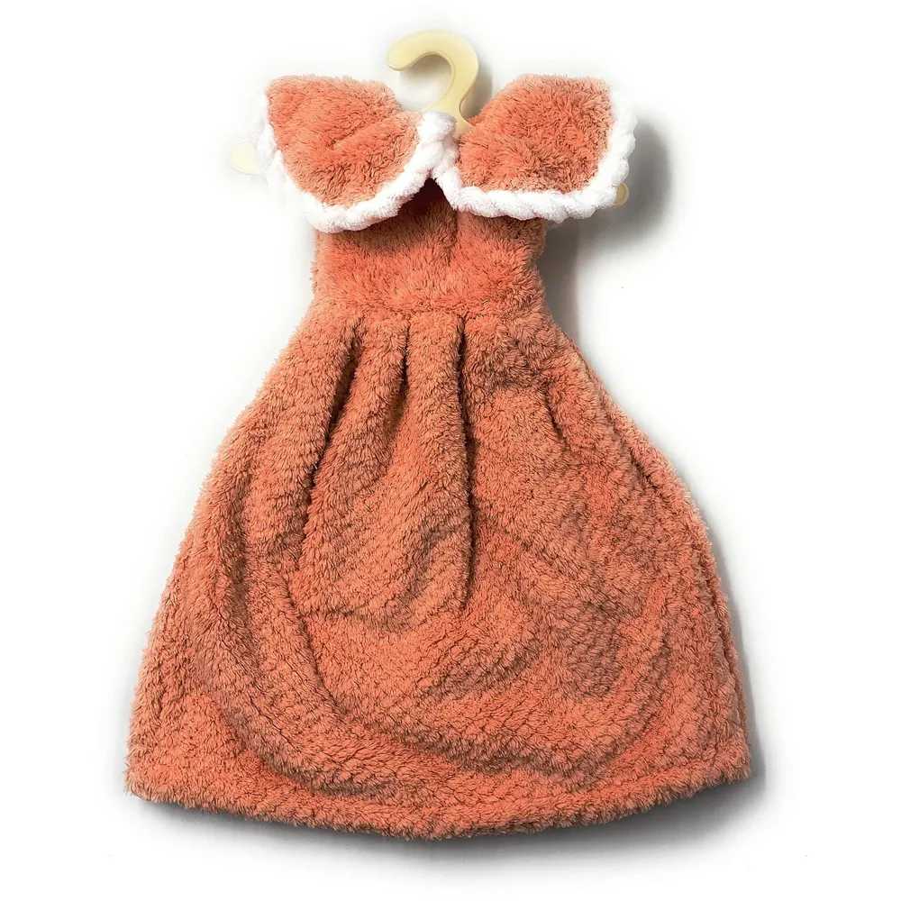 Cute Dress Hand Towel Soft Coral Velvet Kids Children Cartoon Absorbent Quick Dry Towel Lovely Towel for Kitchen Bathroom 38 x 28 cm (15 x 11 Inches) (Orange)