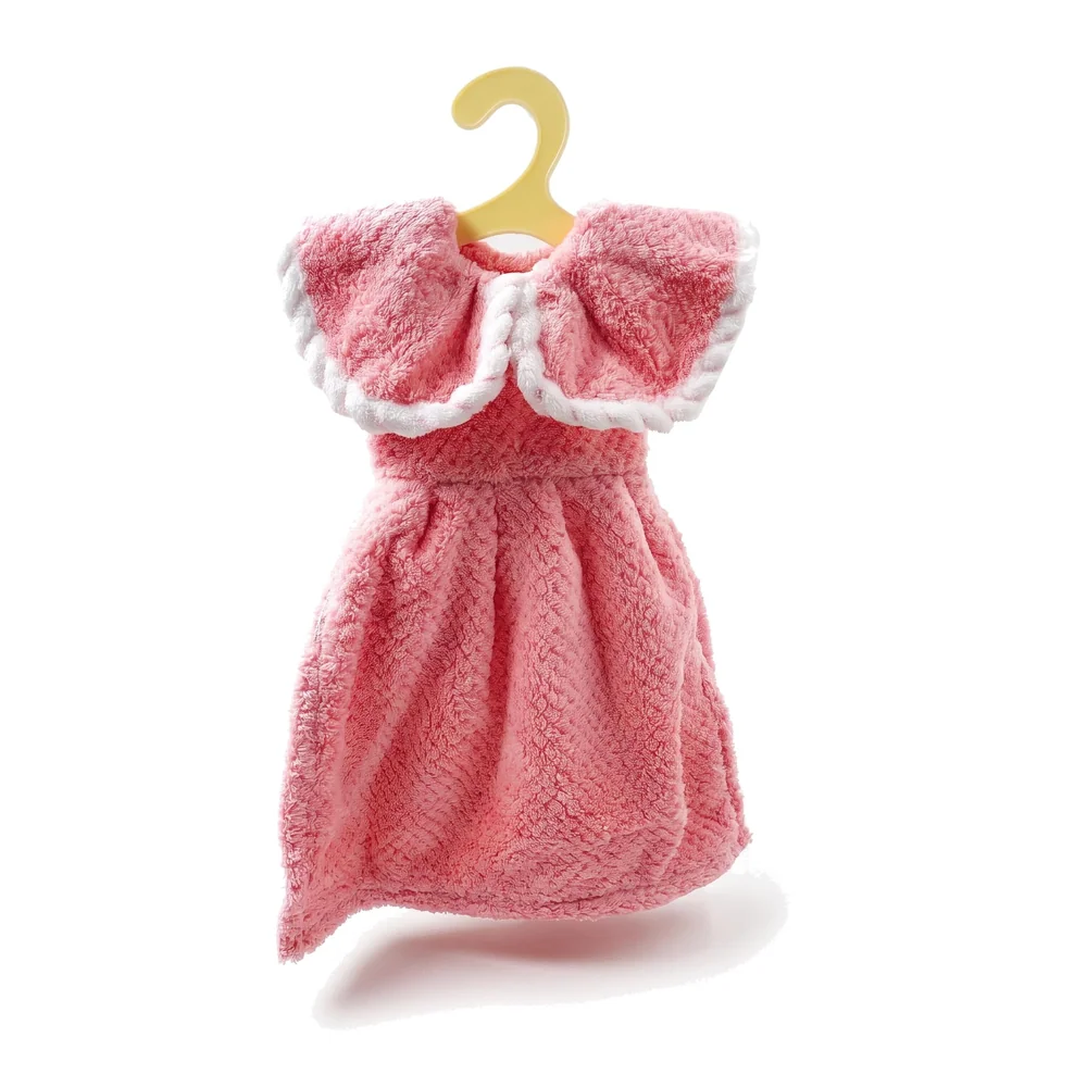Cute Dress Hand Towel Soft Coral Velvet Kids Children Cartoon Absorbent Quick Dry Towel Lovely Towel for Kitchen Bathroom 38 x 28 cm (15 x 11 Inches) (Pink)