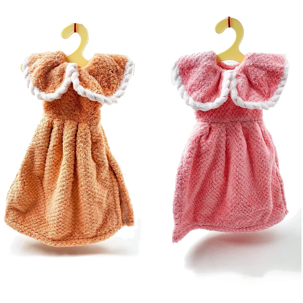 2 Pcs Dress Hand Towel Coral Velvet Quick Dry 38 x 28 cm