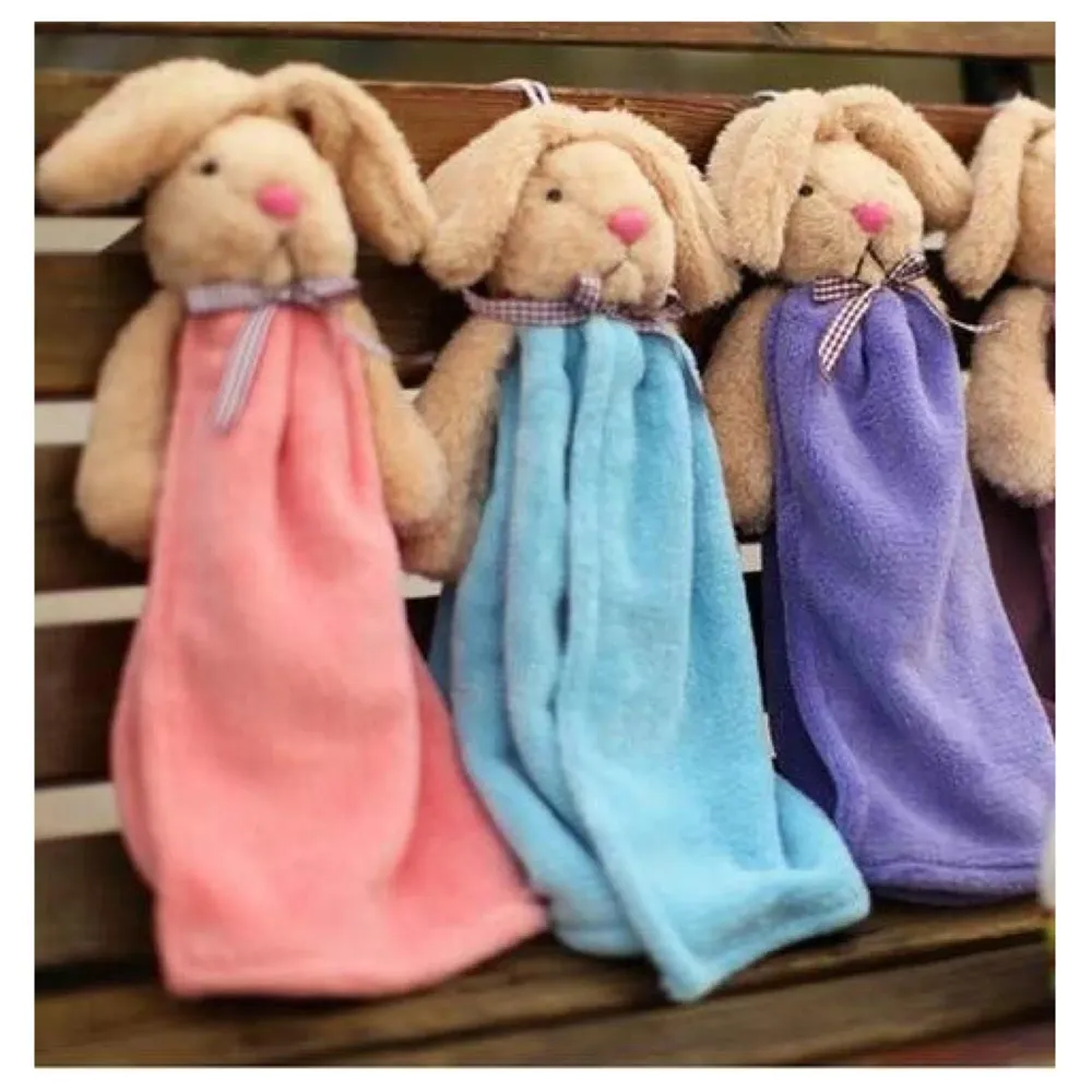 3 Pcs Cute Rabbit Hand Towel Soft Coral Velvet Kids Children Cartoon Absorbent Quick Dry Towel Lovely Towel for Kitchen Bathroom 38 x 28 cm (15 x 11 Inches) (3 Pc Combo)
