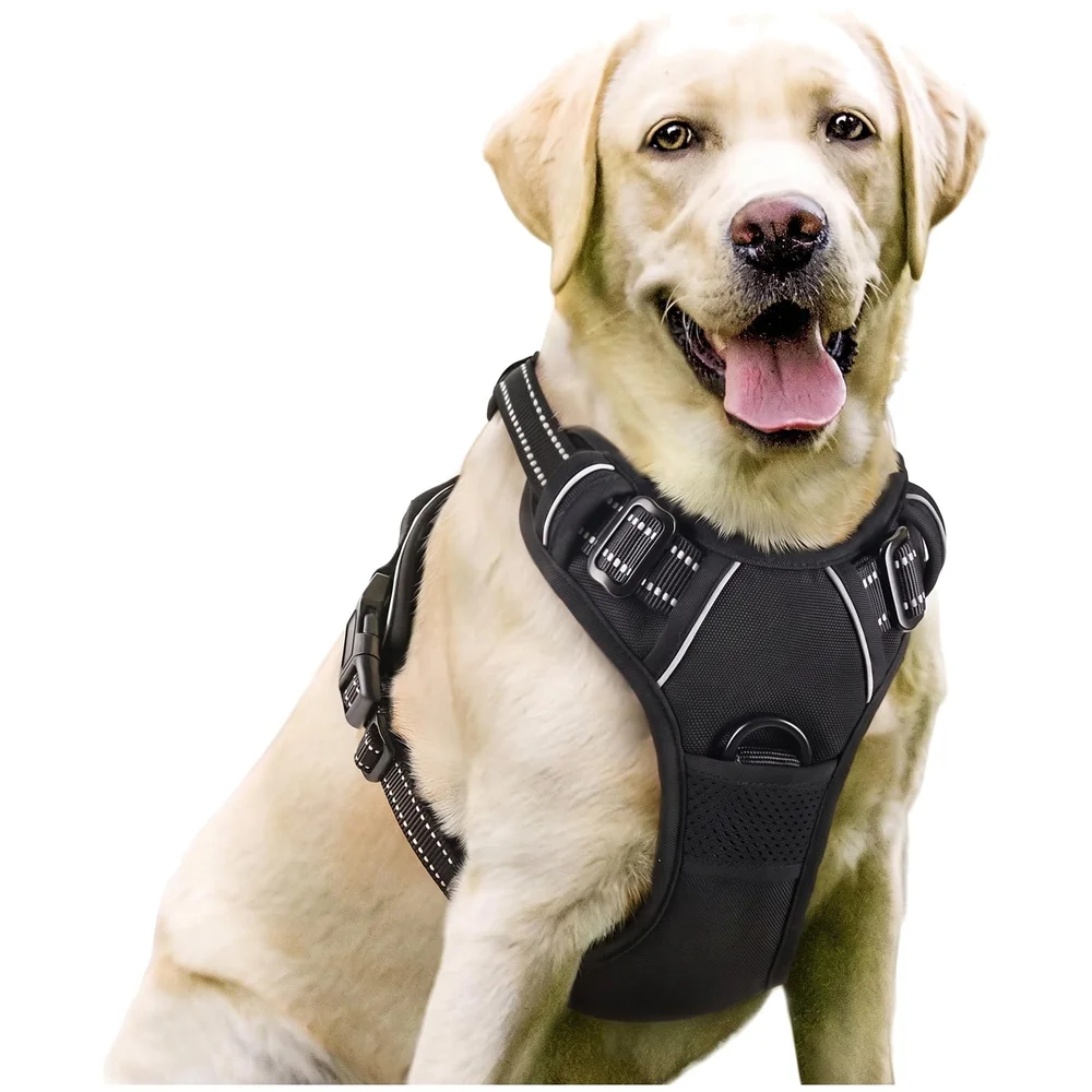 Vest Dog Harness Mesh Breathable Adjustable Reflective Oxford Easy Control Comfortable Harness. (Black, Large (18-26 Inch Girth))