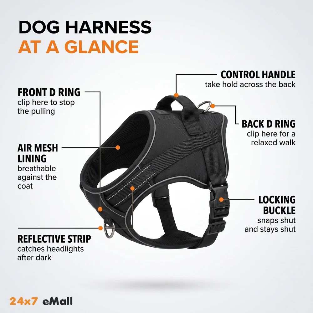 Vest Dog Harness Mesh Breathable Adjustable Reflective Oxford Easy Control Comfortable Harness. (Black, Large (18-26 Inch Girth))