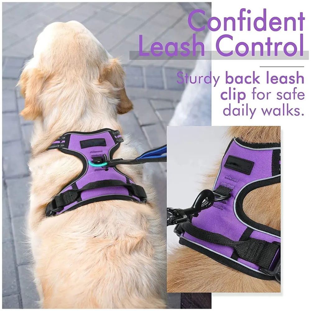 Vest Dog Harness Vest Breathable Adjustable Dog Body Belt No Pulling No Chock Oxford Fabric for Labradors, Golden Retriever, German Shepherd, Purple (Large Size)