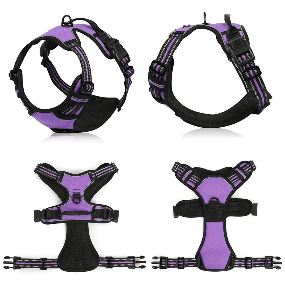 Vest Dog Harness Vest Breathable Adjustable Dog Body Belt No Pulling No Chock Oxford Fabric for Labradors, Golden Retriever, German Shepherd, Purple (Large Size)