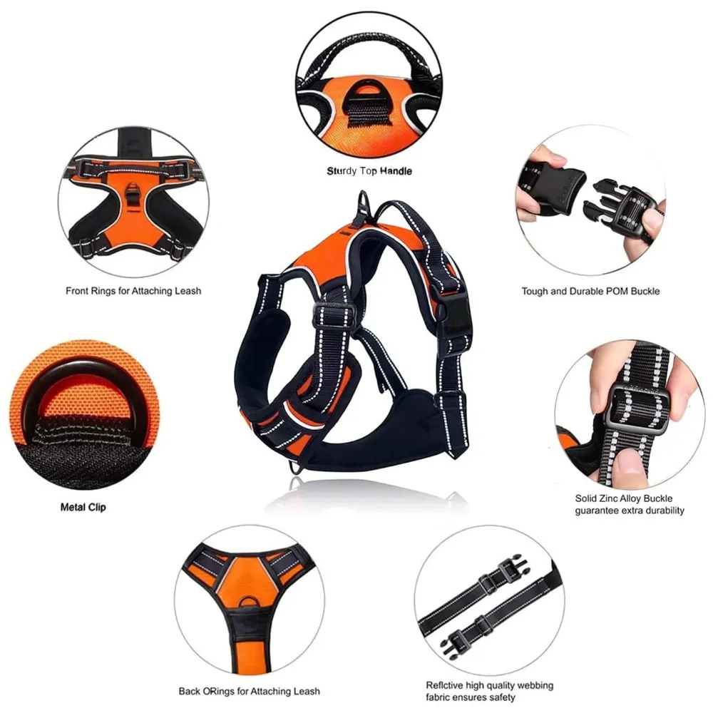 Vest Dog Harness Vest Breathable Adjustable Dog Body Belt No Pulling No Chock Oxford Fabric for Labradors, Golden Retriever, German Shepherd, Orange (Large Size)