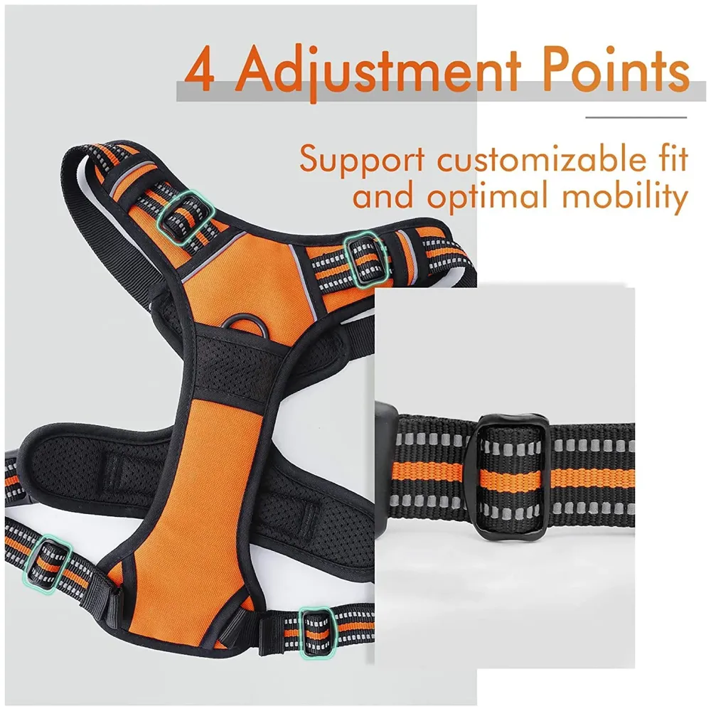 Vest Dog Harness Vest Breathable Adjustable Dog Body Belt No Pulling No Chock Oxford Fabric for Labradors, Golden Retriever, German Shepherd, Orange (Large Size)