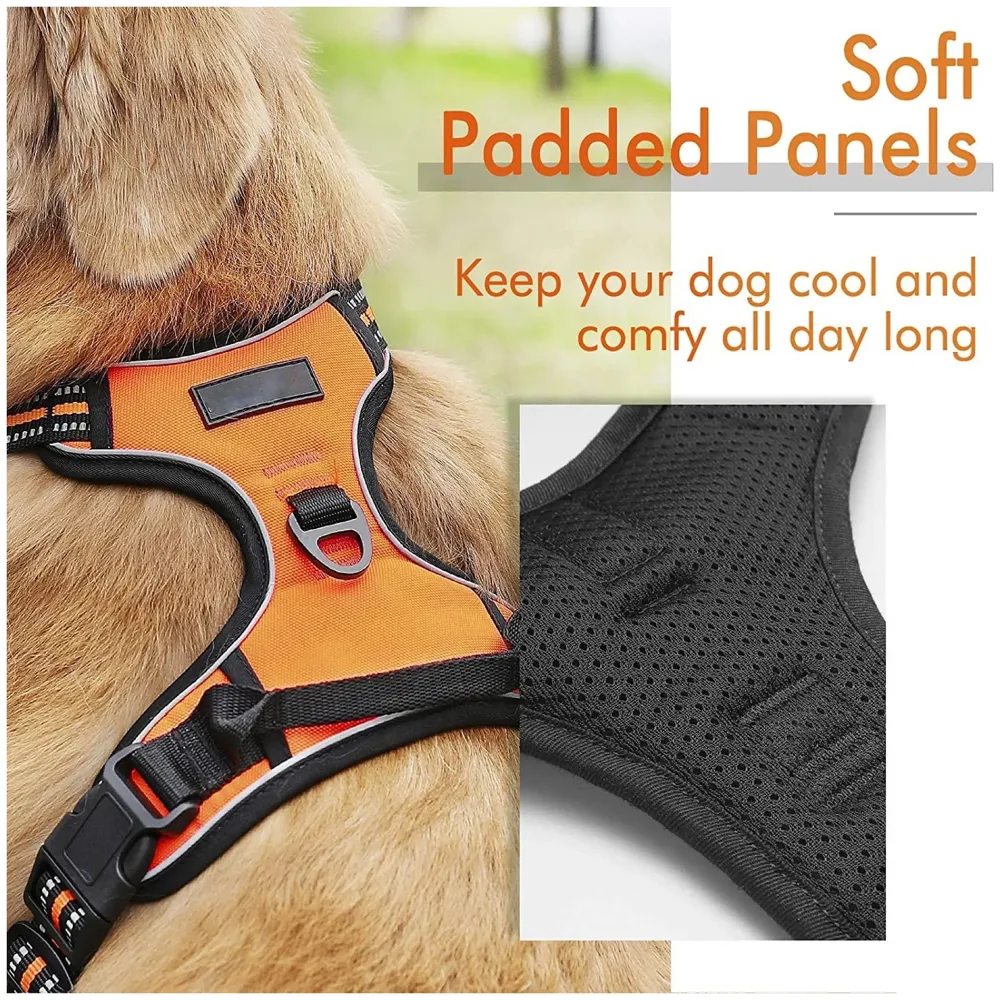 Vest Dog Harness Combo Vest and Leash Breathable Adjustable Dog Body Belt No Pulling No Chock Oxford Fabric for Labradors, Golden Retriever, German Shepherd, Orange (Large - 25.5-31 Inch)