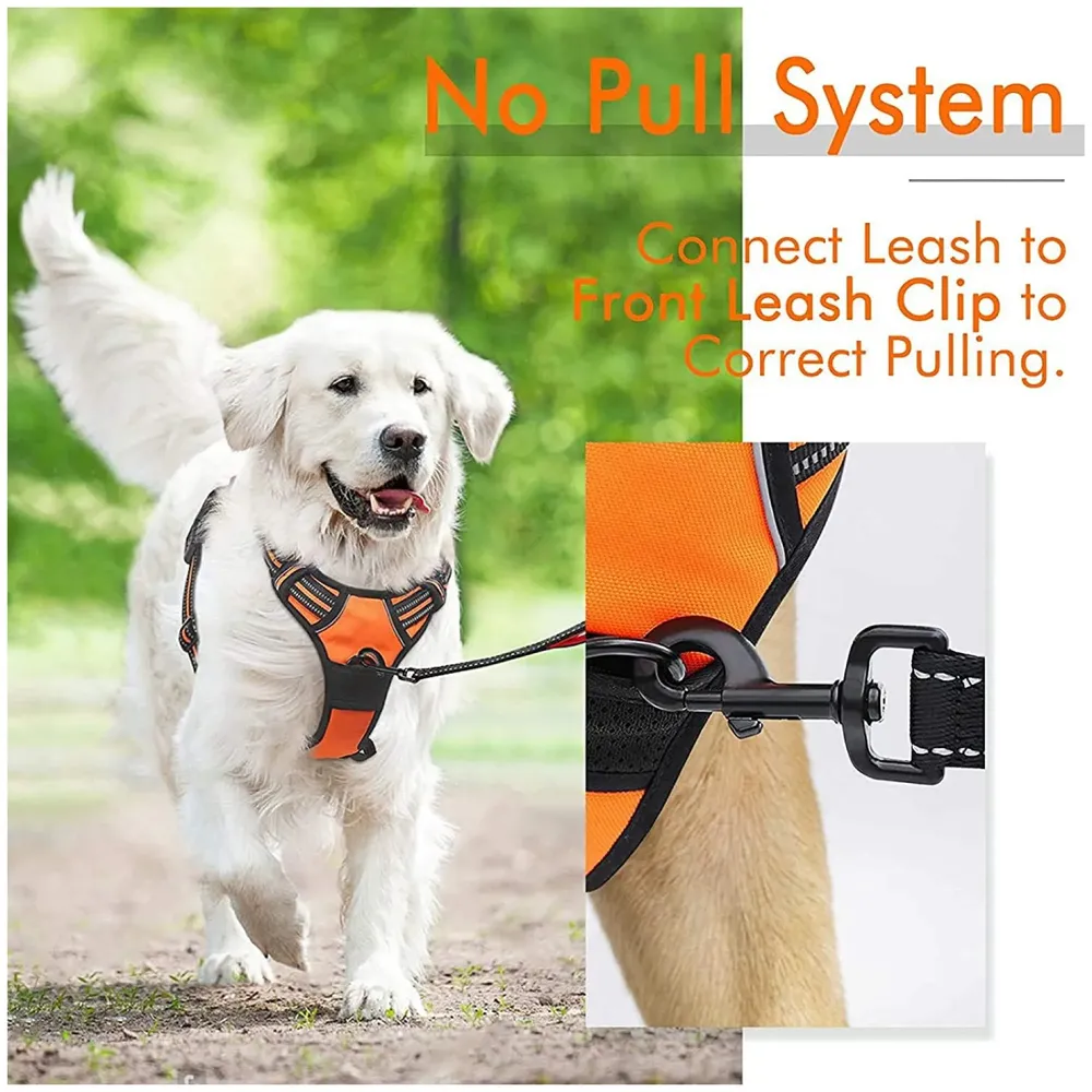 Vest Dog Harness Combo Vest and Leash Breathable Adjustable Dog Body Belt No Pulling No Chock Oxford Fabric for Labradors, Golden Retriever, German Shepherd, Orange (Large - 25.5-31 Inch)