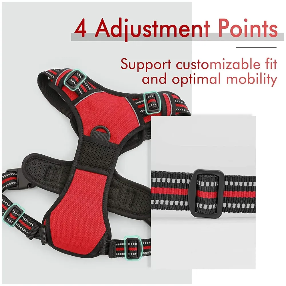 Vest Dog Harness Combo Vest and Leash Breathable Adjustable Dog Body Belt No Pulling No Chock Oxford Fabric for Labradors, Golden Retriever, German Shepherd, RED (Large - 25.5-31 Inch)