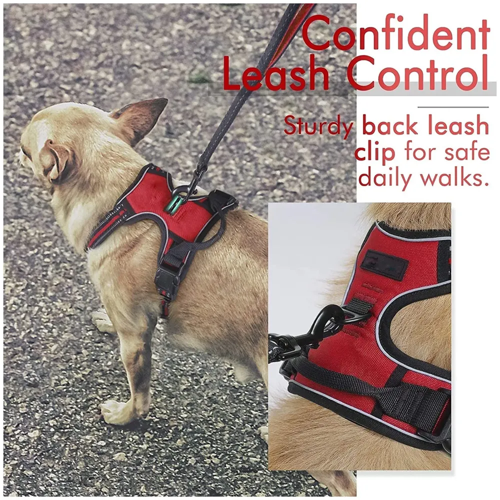 Vest Dog Harness Combo Vest and Leash Breathable Adjustable Dog Body Belt No Pulling No Chock Oxford Fabric for Labradors, Golden Retriever, German Shepherd, RED (Large - 25.5-31 Inch)