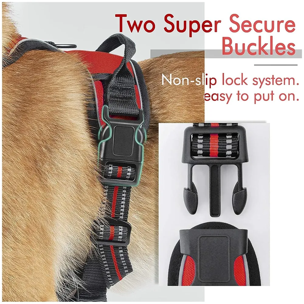Vest Dog Harness Combo Vest and Leash Breathable Adjustable Dog Body Belt No Pulling No Chock Oxford Fabric for Labradors, Golden Retriever, German Shepherd, RED (Large - 25.5-31 Inch)