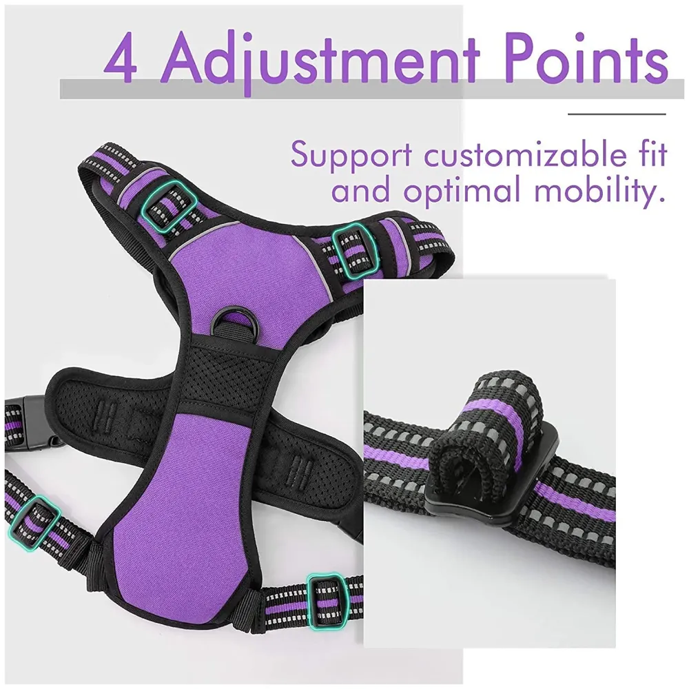 Harness and Leash Purple No Pull Dog Harness Mesh Breathable Adjustable Reflective Oxford Easy Control Comfortable Harness. Large 18-26 Inch Girth