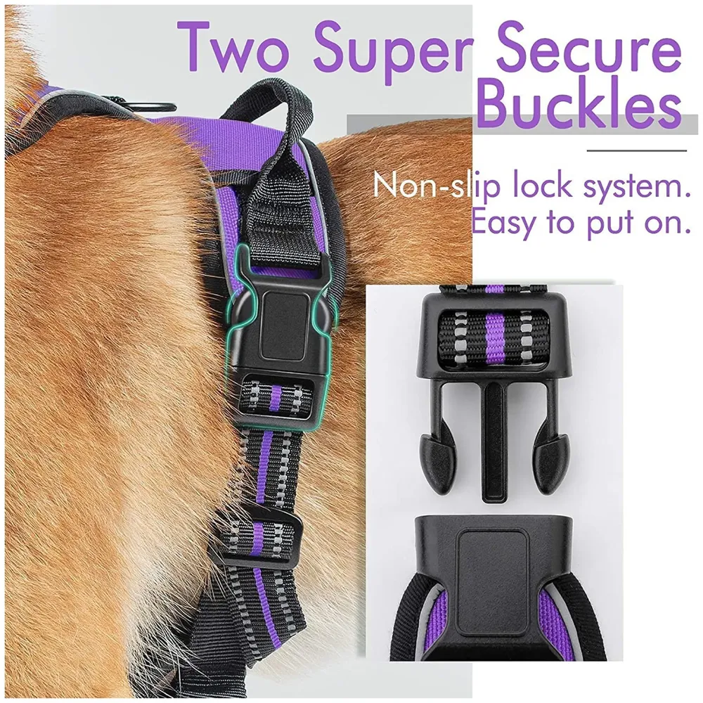 Harness and Leash Purple No Pull Dog Harness Mesh Breathable Adjustable Reflective Oxford Easy Control Comfortable Harness. Large 18-26 Inch Girth