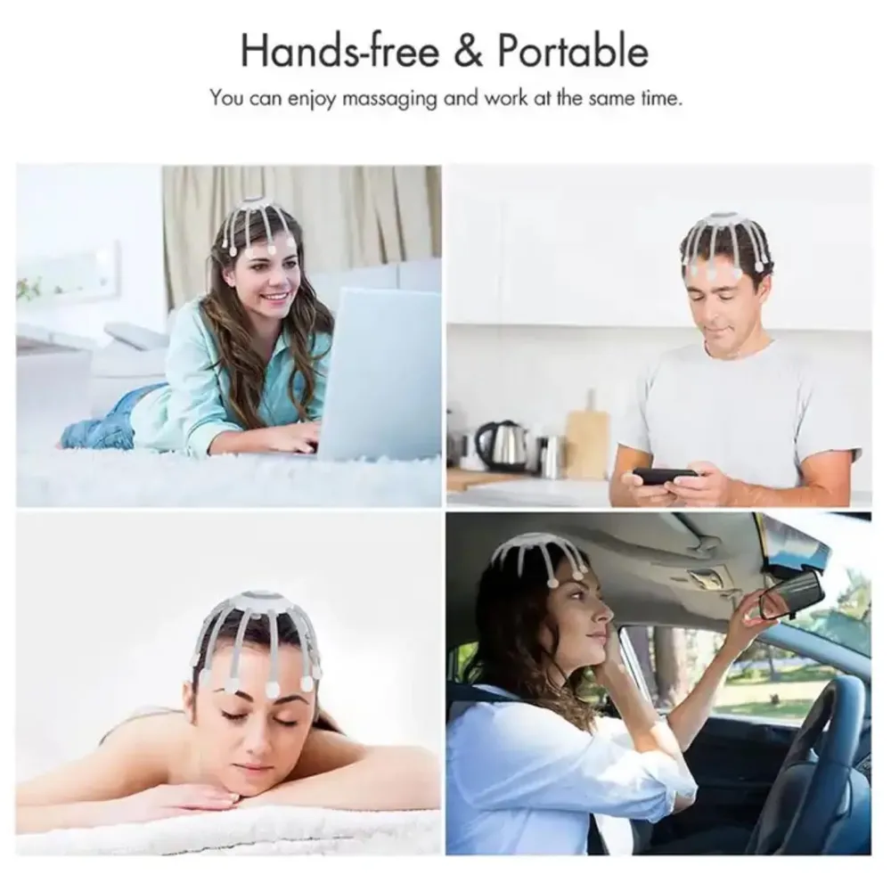 Electric Head Massager Scalp Massager, 10 Vibrating Contacts, 4 Modes, Multiple Massage Modes to Release Pressure, One Size Fits All For Headaches