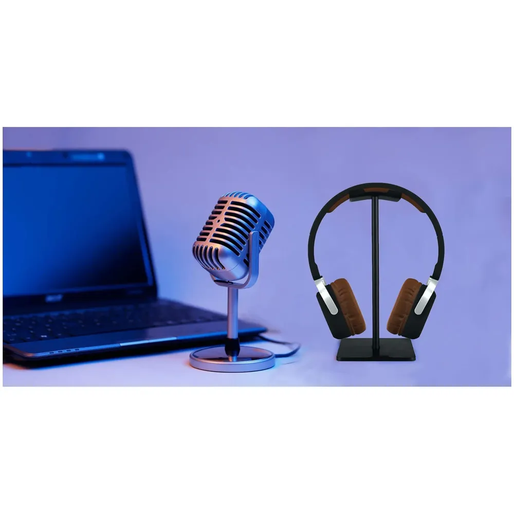 Headphone Stand Headset Holder Earphone Stand with Aluminum Supporting Bar Flexible Headrest ABS Solid Base for All Headphones Size (Headphone Not Included) (Square Black)