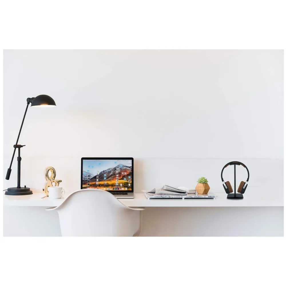 Headphone Stand Headset Holder Earphone Stand with Aluminum Supporting Bar Flexible Headrest ABS Solid Base for All Headphones Size (Headphone Not Included) (Square Black)