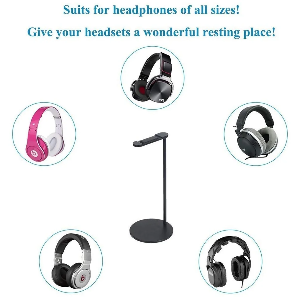 Headphone Stand Headset Holder Earphone Stand with Aluminum Supporting Bar Flexible Headrest ABS Solid Base for All Headphones Size (Round)
