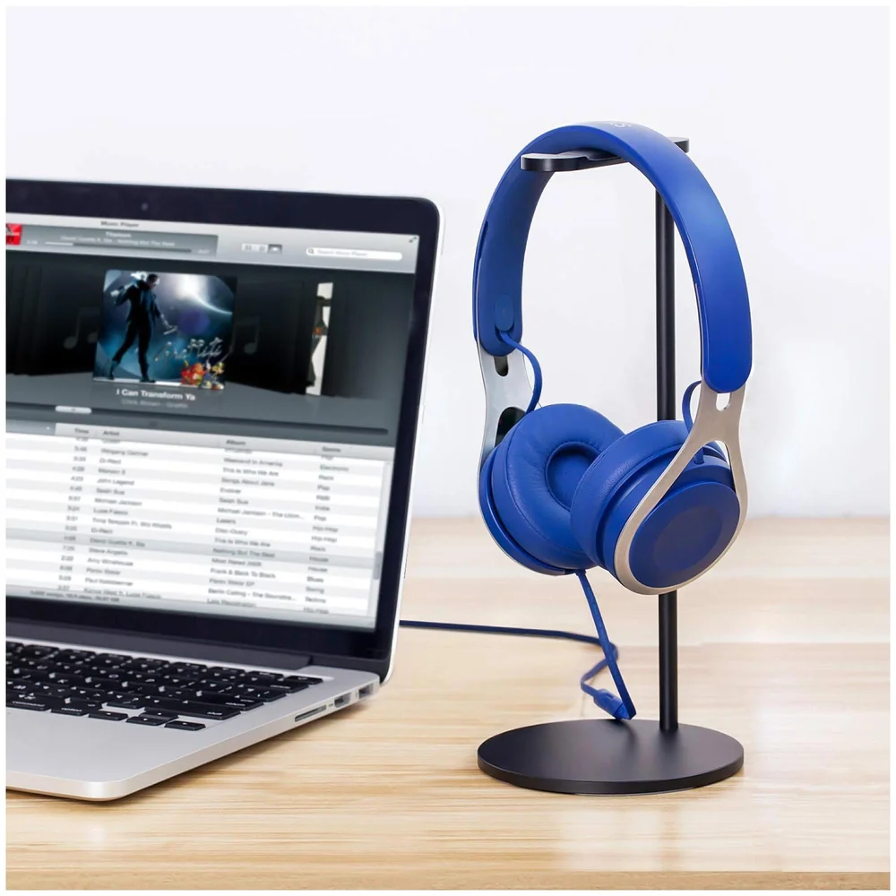 Headphone Stand Headset Holder Earphone Stand with Aluminum Supporting Bar Flexible Headrest ABS Solid Base for All Headphones Size (Round)