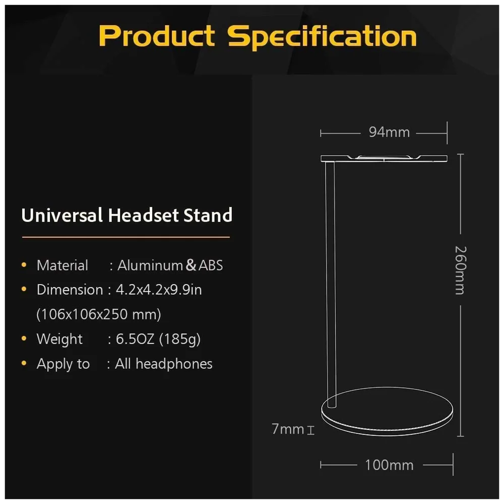 Headphone Stand Headset Holder Earphone Stand with Aluminum Supporting Bar Flexible Headrest ABS Solid Base for All Headphones Size (Round)