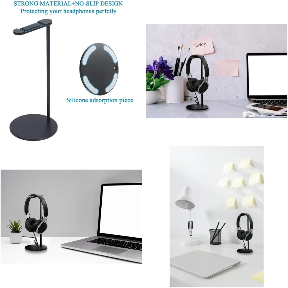 Headphone Stand Headset Holder Earphone Stand with Aluminum Supporting Bar Flexible Headrest ABS Solid Base for All Headphones Size (Round)