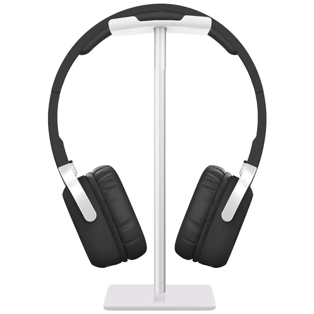 Headphone Stand Headset Holder Earphone Stand with Aluminum Supporting Bar Flexible Headrest ABS Solid Base for All Headphones Size (Square White)