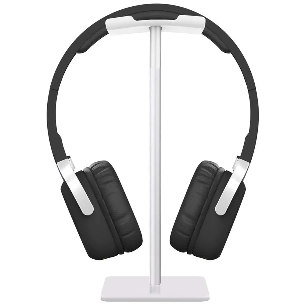 Headphone Stand Headset Holder Earphone Stand with Aluminum Supporting Bar Flexible Headrest ABS Solid Base for All Headphones Size (Square White)