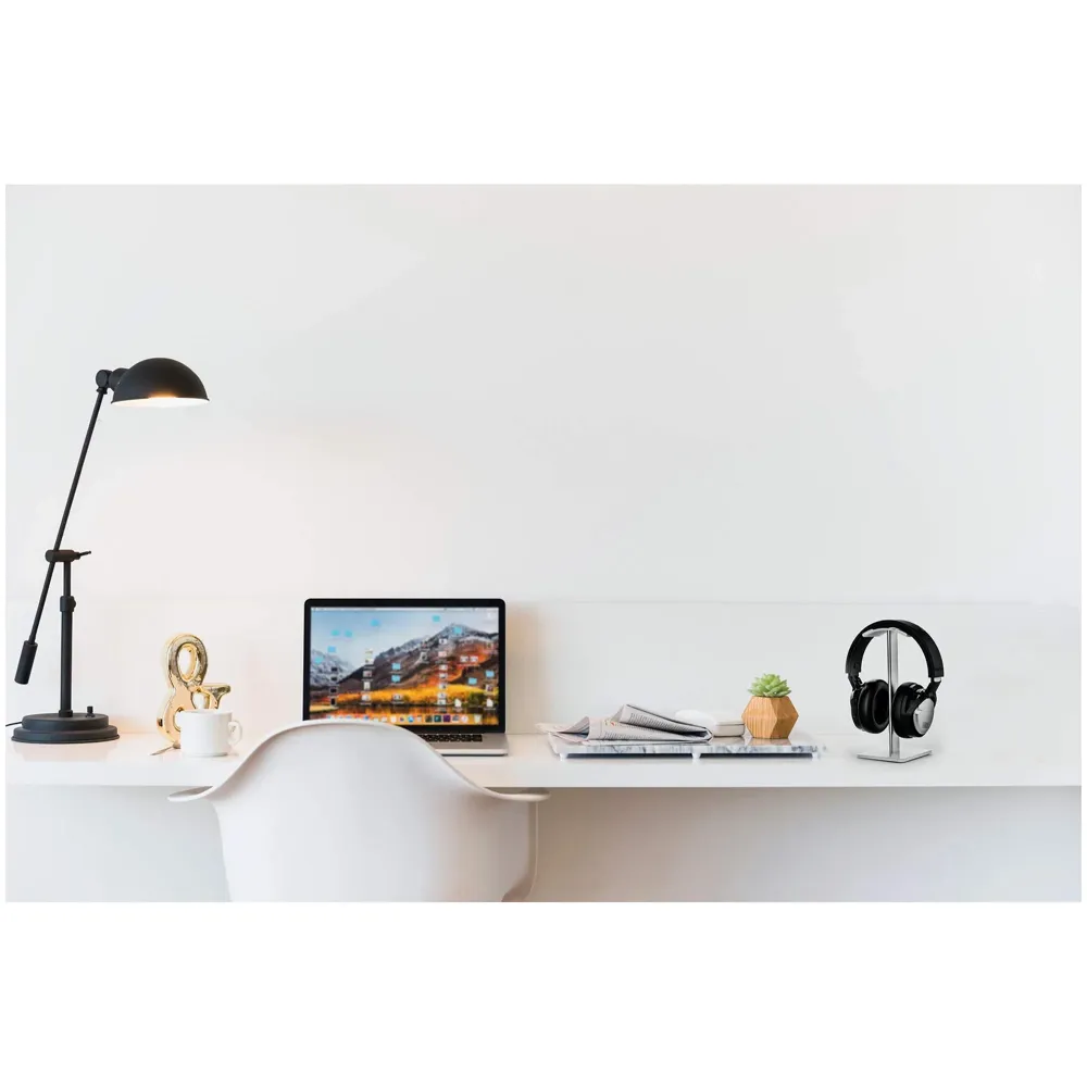 Headphone Stand Headset Holder Earphone Stand with Aluminum Supporting Bar Flexible Headrest ABS Solid Base for All Headphones Size (Square White)
