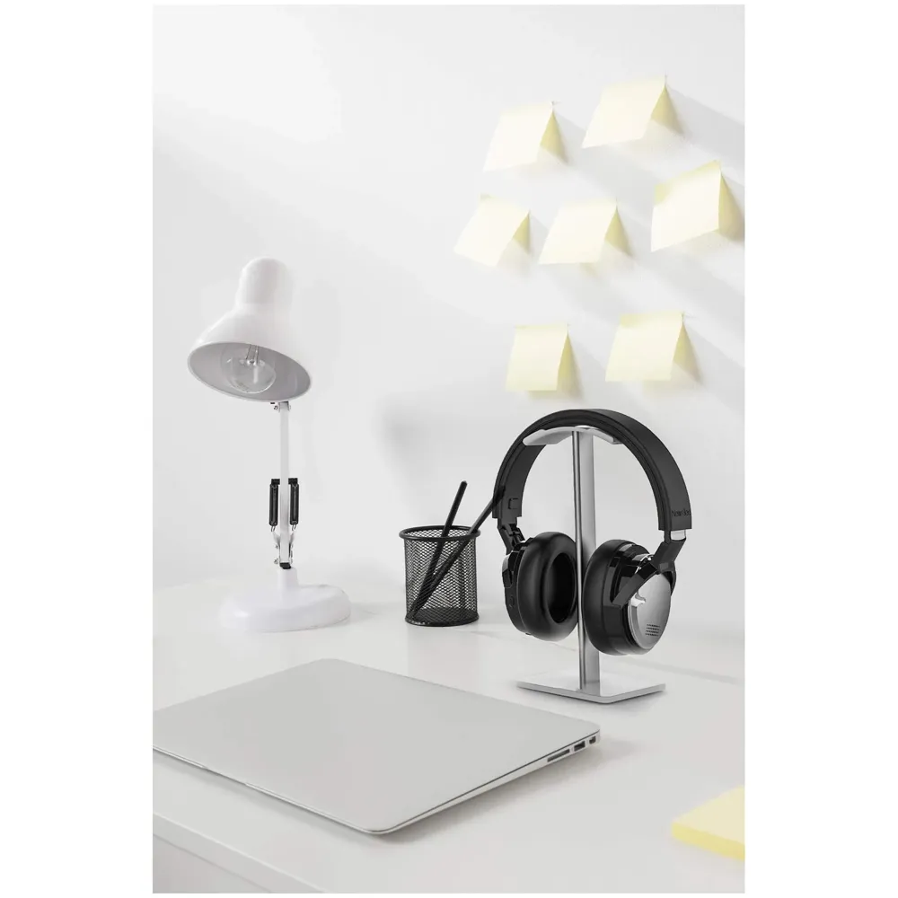 Headphone Stand Headset Holder Earphone Stand with Aluminum Supporting Bar Flexible Headrest ABS Solid Base for All Headphones Size (Square White)