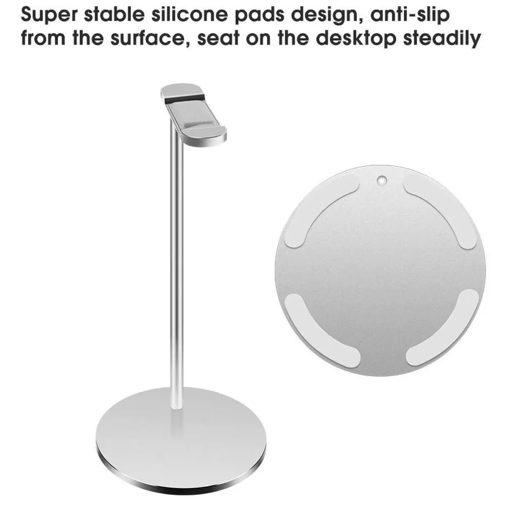 Headphone Stand Headset Holder Earphone Stand with Aluminum Supporting Bar Flexible Headrest ABS Solid Base for All Headphones Size (Round Sliver Padded)