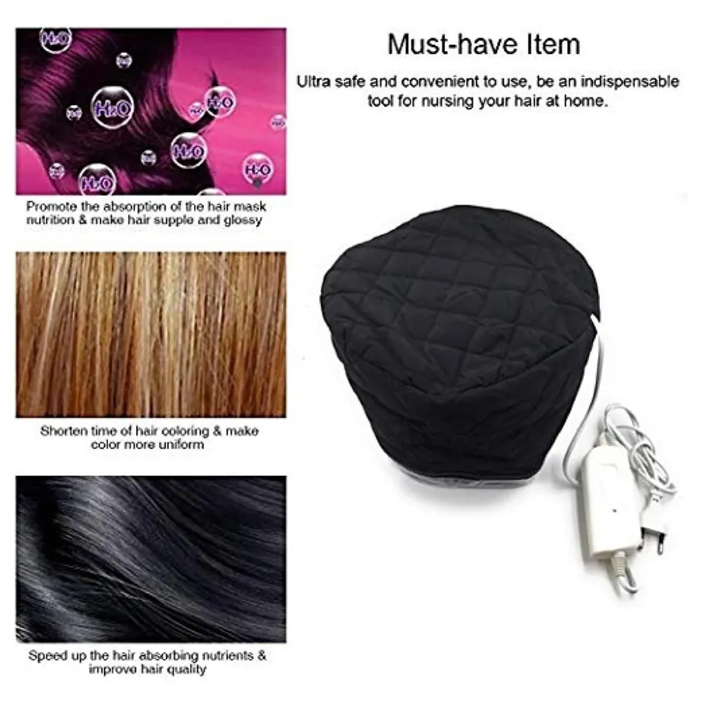Shock Proof Hair Beauty Nourishing Steamer Thermal Treatment Cap~ Hair Spa Treatment (Black)
