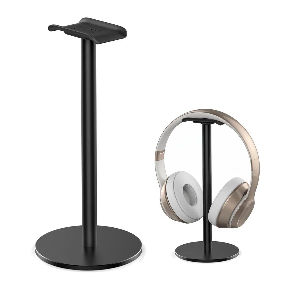 Headphone Stand Headset Holder Earphone Stand with Aluminum Supporting Bar Flexible Headrest ABS Solid Base for All Headphones Size (Round black)