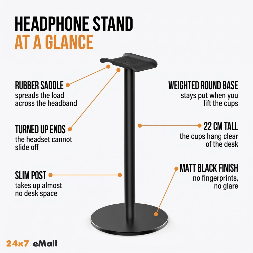 Headphone Stand Headset Holder Earphone Stand with Aluminum Supporting Bar Flexible Headrest ABS Solid Base for All Headphones Size (Round black)