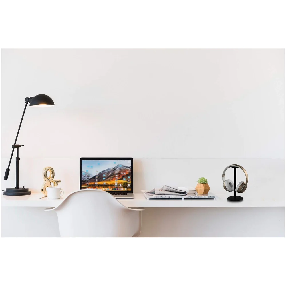 Headphone Stand Headset Holder Earphone Stand with Aluminum Supporting Bar Flexible Headrest ABS Solid Base for All Headphones Size (Round black)
