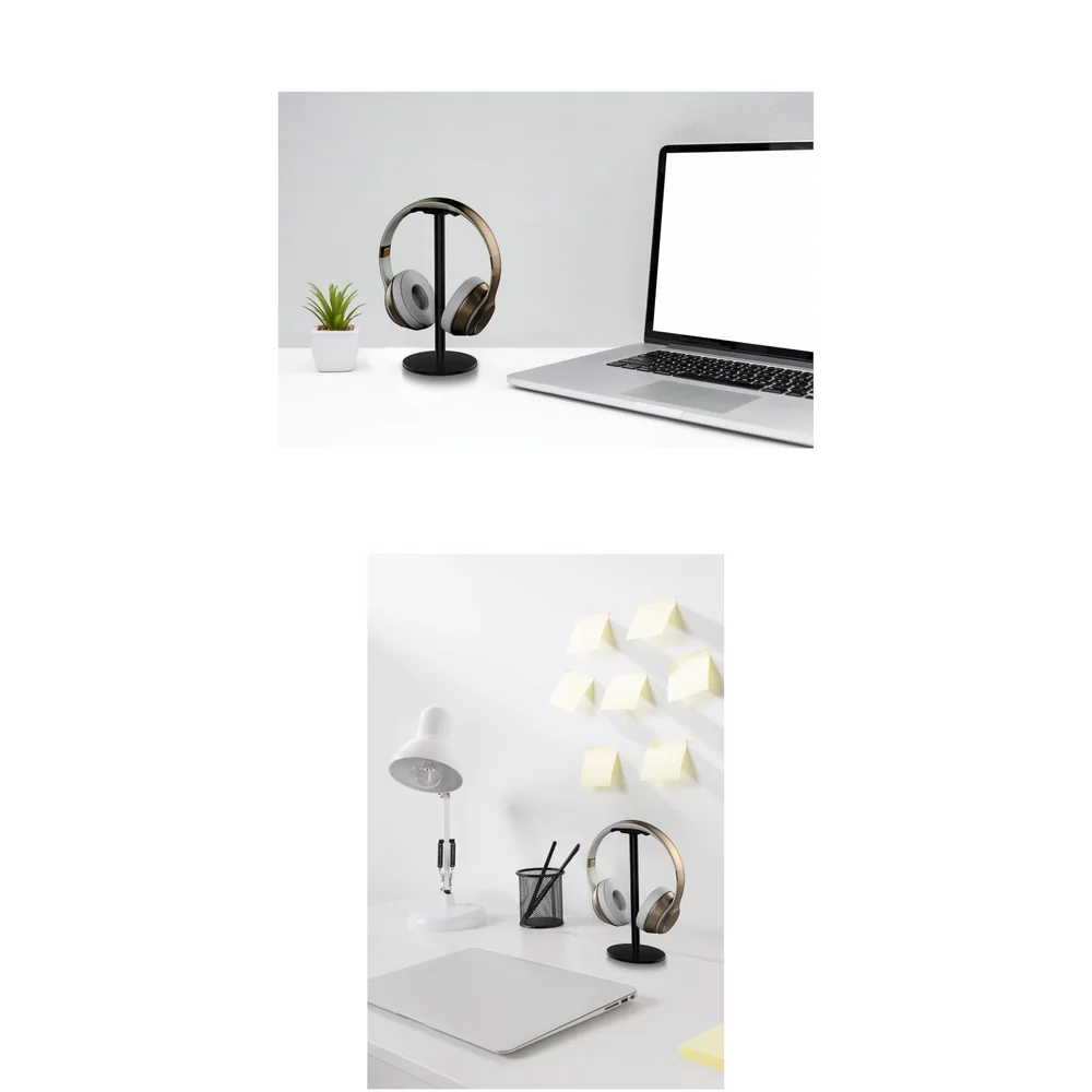Headphone Stand Headset Holder Earphone Stand with Aluminum Supporting Bar Flexible Headrest ABS Solid Base for All Headphones Size (Round black)