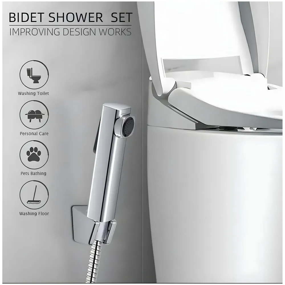 Chrome Health Faucet Gun Only Without Pipe and Holder ABS Body Bathroom Toilet Anti Rust Commode Shower Jet Spray Bidget Button Technology 1 Pc Faucet only