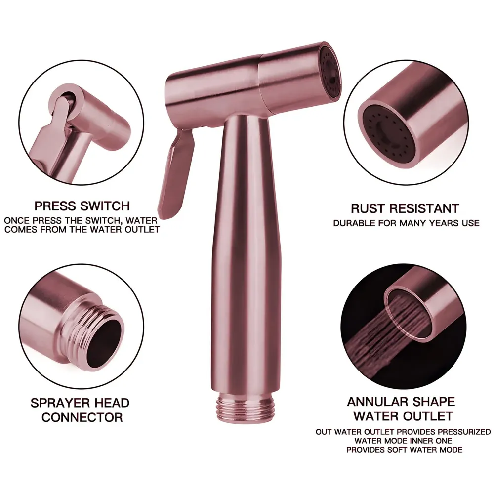 Rose Gold Commode Shower, Health Faucet, Bidget Faucet with Hose Bathroom Jet Spray Brass