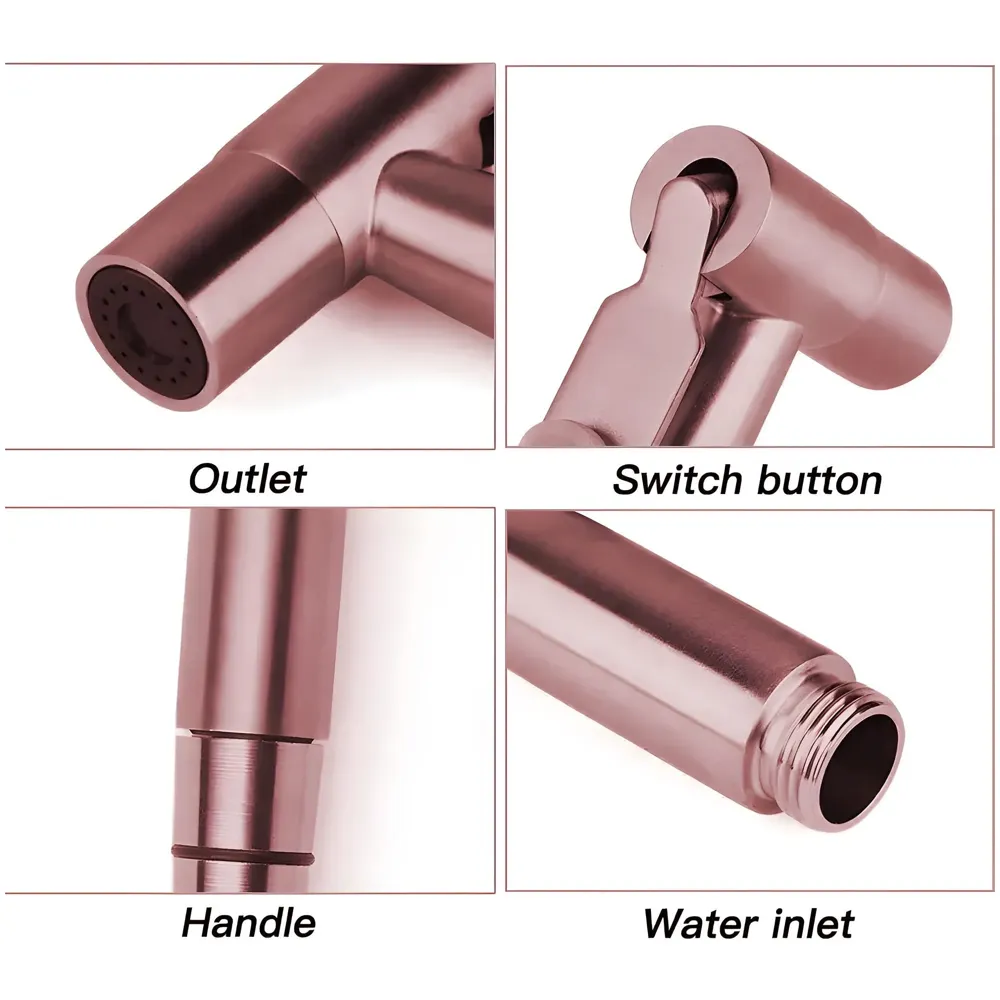 Rose Gold Commode Shower, Health Faucet, Bidget Faucet with Hose Bathroom Jet Spray Brass