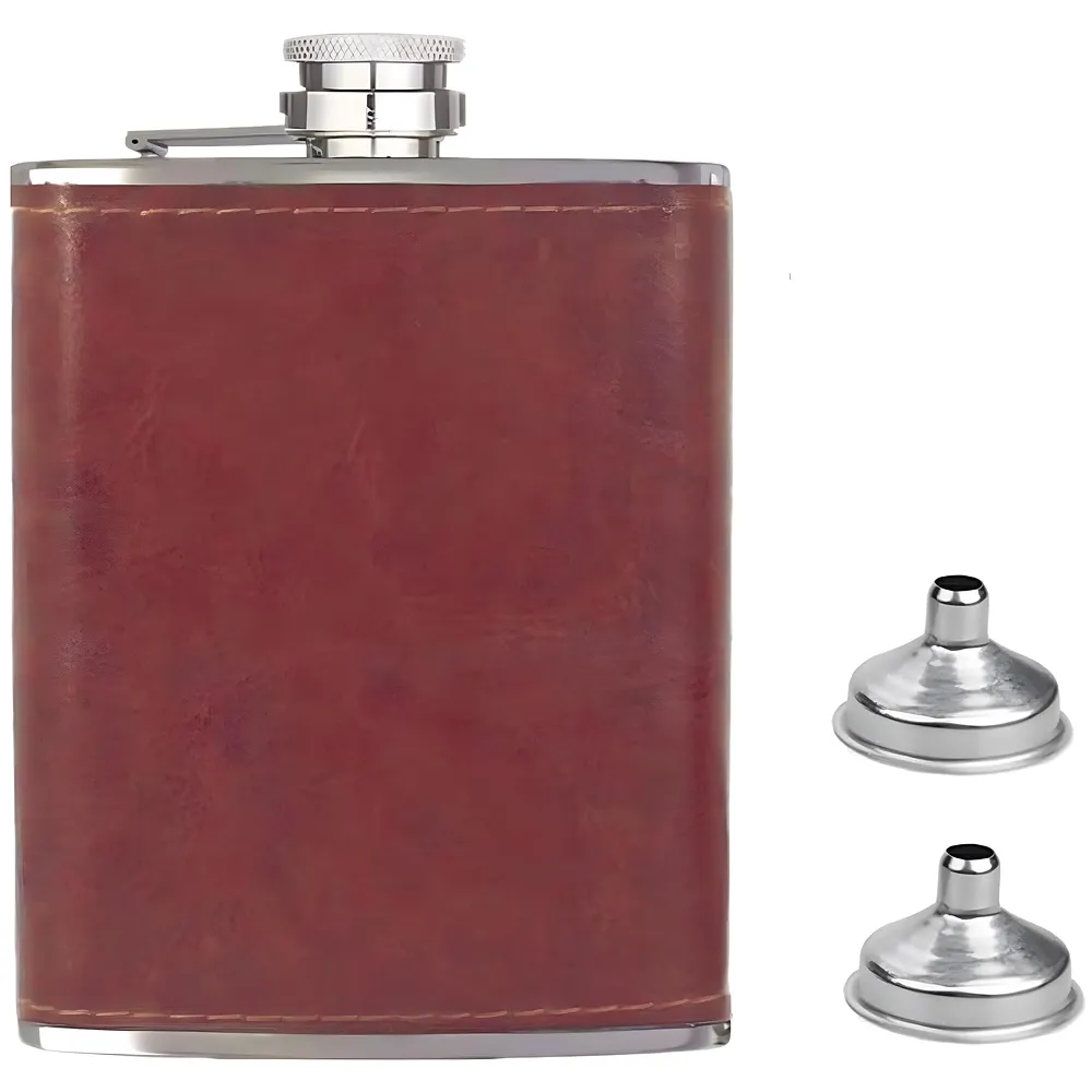 Stainless Steel Hip Flask Faux Leather 237 ml Leak Proof Brown