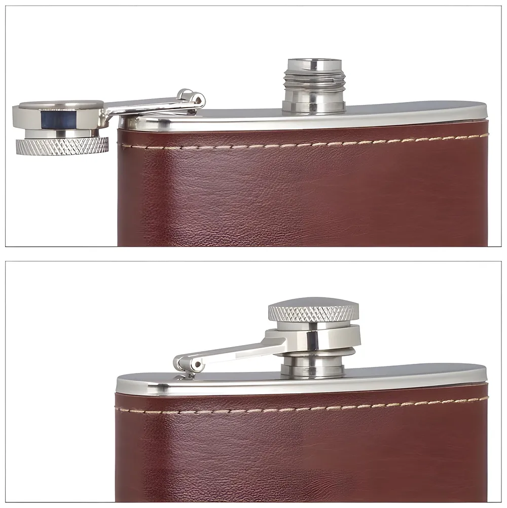 Stainless Steel Hip Flask Faux Leather 237 ml Leak Proof Brown