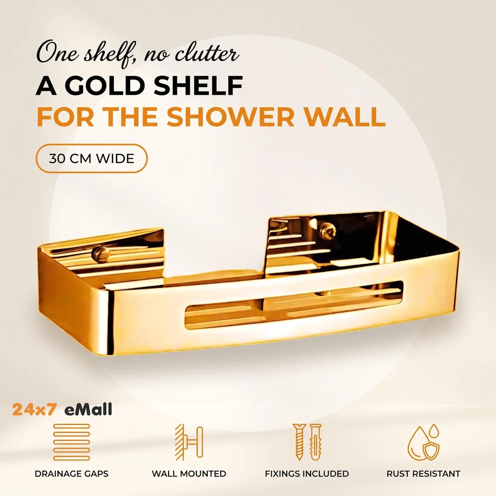 Gold Bathroom Shelf Wall Mount Shower Caddy Anti Rust 1 Pc Golden