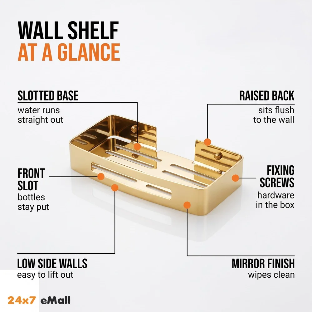 Gold Bathroom Shelf Wall Mount Shower Caddy Anti Rust 1 Pc Golden