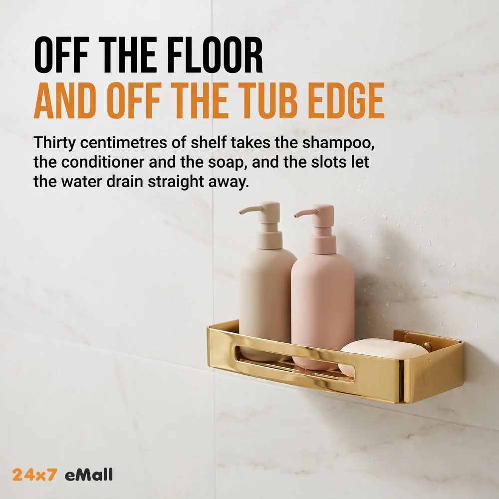 Gold Bathroom Shelf Wall Mount Shower Caddy Anti Rust 1 Pc Golden