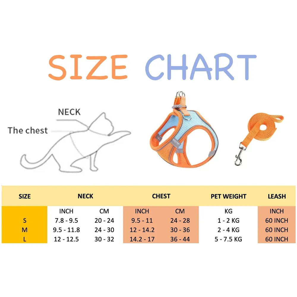 Cat Harness with Leash Adjustable Comfortable Faux Suede Vest Harness with reflectors cat Vest for Walking with Leash 150 cm Length
