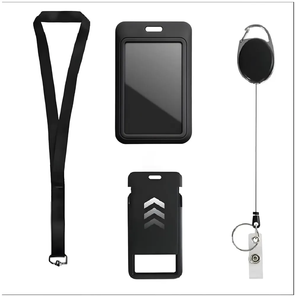 3 in 1 Id Card Holder Badge Holder with Lanyard and Retractable Wire Reel Carabiner for Company Corporate Hospitals Doctors Proximity Key Card Holder Visitors Pass
