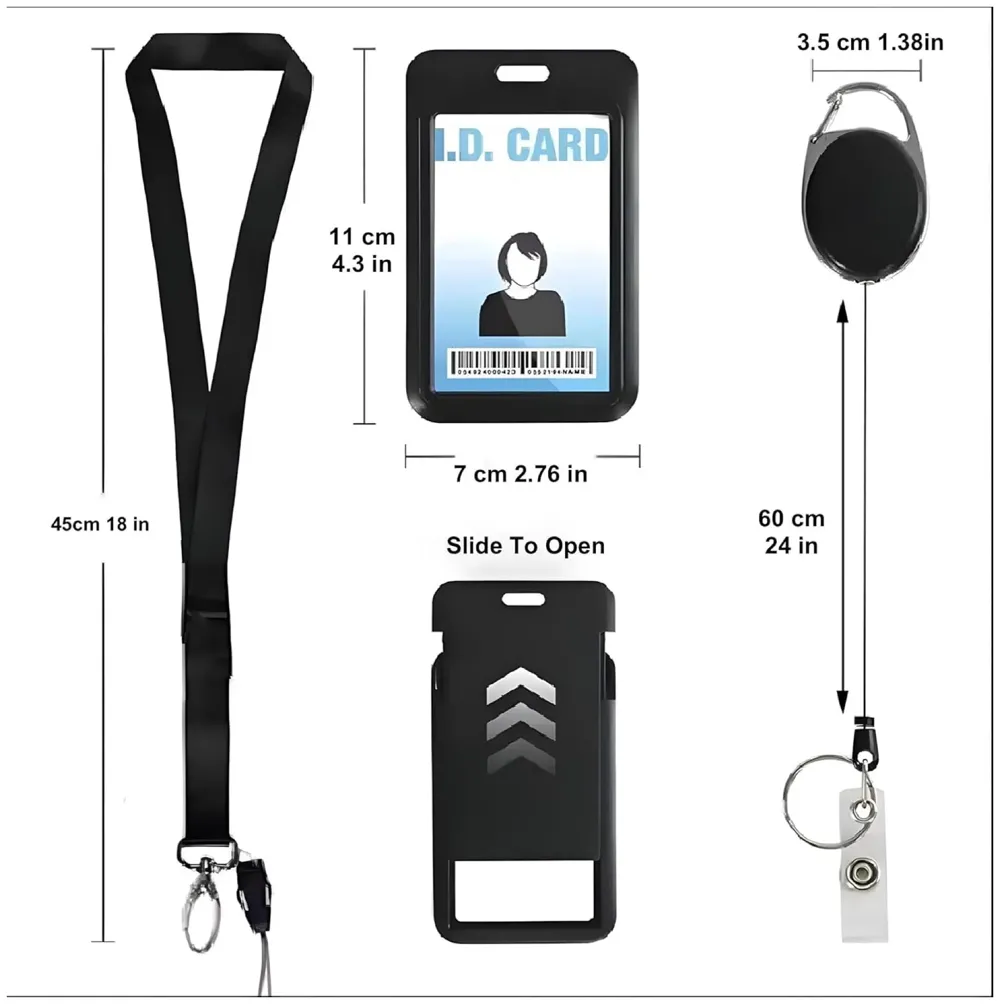 3 in 1 Id Card Holder Badge Holder with Lanyard and Retractable Wire Reel Carabiner for Company Corporate Hospitals Doctors Proximity Key Card Holder Visitors Pass